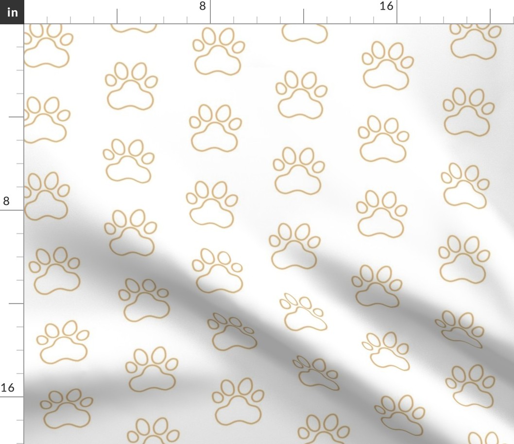 Pawprint Outline Polka dots - 1 inch (2.54cm) - Light Brown (#E0B67C) on White (#FFFFFF)