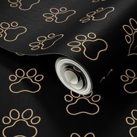 Pawprint Outline Polka dots - 1 inch (2.54cm) - Light Brown (#E0B67C) on Black (#000000)