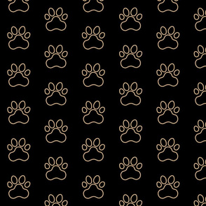 Pawprint Outline Polka dots - 1 inch (2.54cm) - Light Brown (#E0B67C) on Black (#000000)