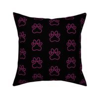 Pawprint Outline Polka dots - 1 inch (2.54cm) - Dark Pink (#dd2695) on Black (#000000)