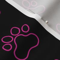 Pawprint Outline Polka dots - 1 inch (2.54cm) - Dark Pink (#dd2695) on Black (#000000)