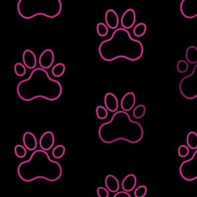 Pawprint Outline Polka dots - 1 inch (2.54cm) - Dark Pink (#dd2695) on Black (#000000)