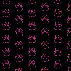 Pawprint Outline Polka dots - 1 inch (2.54cm) - Dark Pink (#dd2695) on Black (#000000)