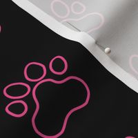 Pawprint Outline Polka dots - 1 inch (2.54cm) - Mid Pink (#f34c92) on Black (#000000)