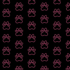 Pawprint Outline Polka dots - 1 inch (2.54cm) - Mid Pink (#f34c92) on Black (#000000)