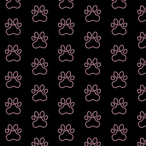 Pawprint Outline Polka dots - 1 inch (2.54cm) - Light Pink (#fba0c6) on Black (#000000)