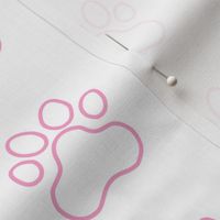 Pawprint Outline Polka dots - 1 inch (2.54cm) - Light Pink (#fba0c6) on White (#FFFFFF)