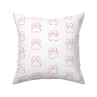 Pawprint Outline Polka dots - 1 inch (2.54cm) - Light Pink (#fba0c6) on White (#FFFFFF)