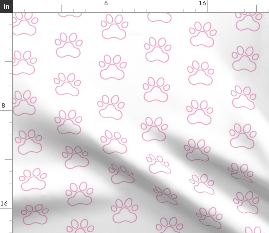 Pawprint Outline Polka dots - 1 inch (2.54cm) - Light Pink (#fba0c6) on White (#FFFFFF)