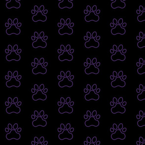 Pawprint Outline Polka dots - 1 inch (2.54cm) - Mid Purple (#a25bb1) on Black (#000000)