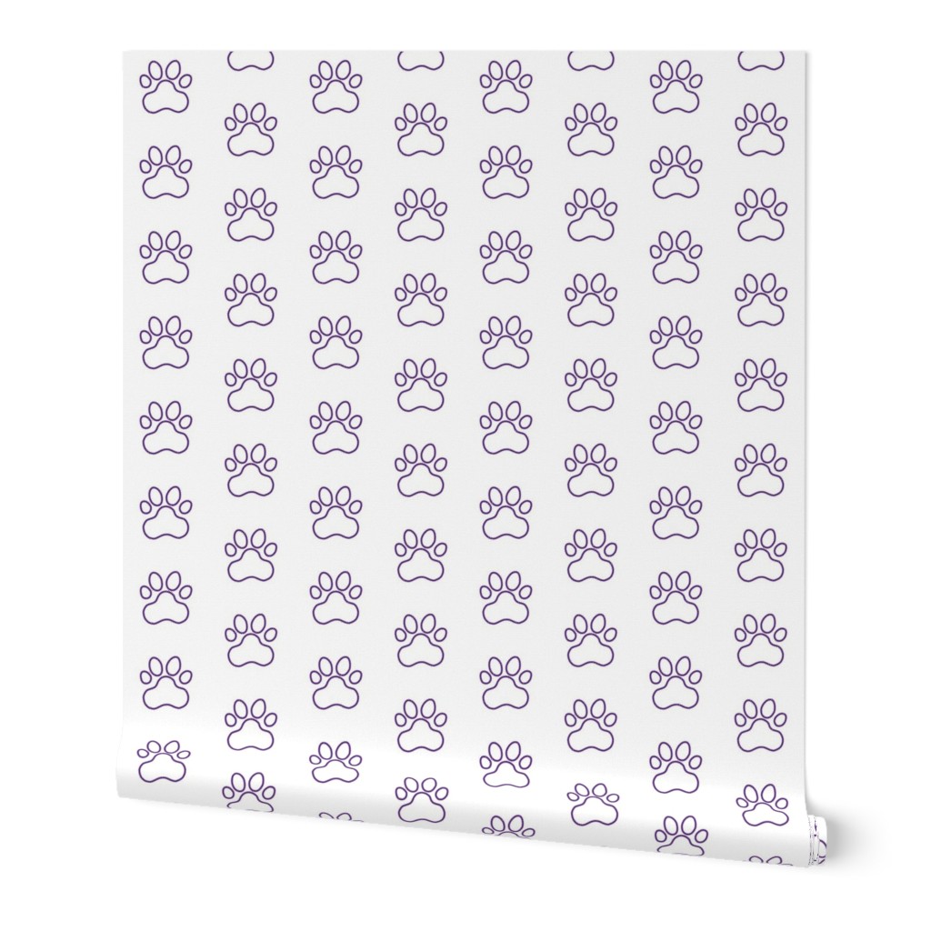 Pawprint Outline Polka dots - 1 inch (2.54cm) - Dark Purple (#5b2b82) on White (#FFFFFF)