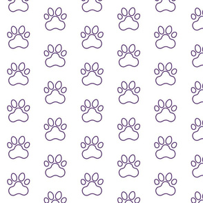 Pawprint Outline Polka dots - 1 inch (2.54cm) - Dark Purple (#5b2b82) on White (#FFFFFF)