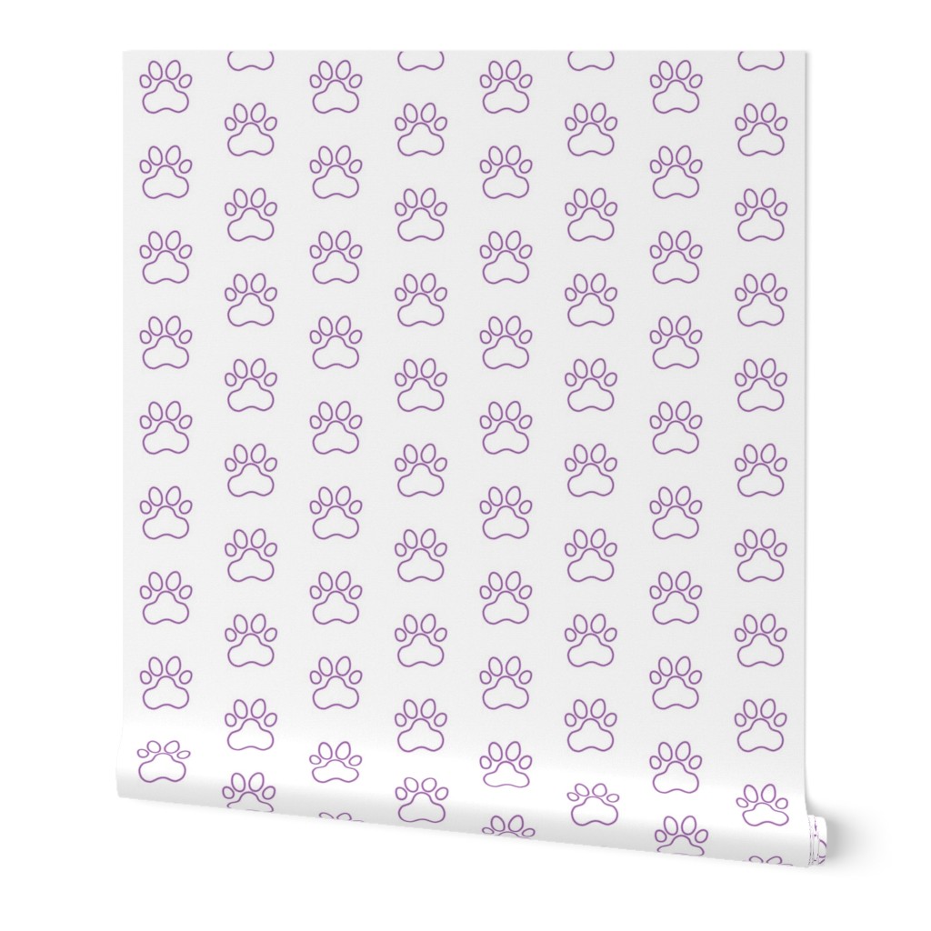 Pawprint Outline Polka dots - 1 inch (2.54cm) - Mid Purple (#a25bb1) on White (#FFFFFF)