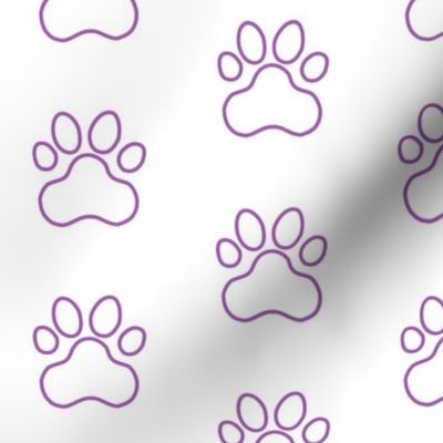 Pawprint Outline Polka dots - 1 inch (2.54cm) - Mid Purple (#a25bb1) on White (#FFFFFF)
