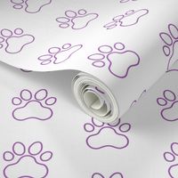 Pawprint Outline Polka dots - 1 inch (2.54cm) - Mid Purple (#a25bb1) on White (#FFFFFF)