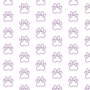 Pawprint Outline Polka dots - 1 inch (2.54cm) - Mid Purple (#a25bb1) on White (#FFFFFF)