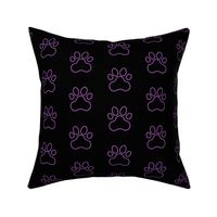 Pawprint Outline Polka dots - 1 inch (2.54cm) - Mid Purple (#a25bb1) on Black (#000000)