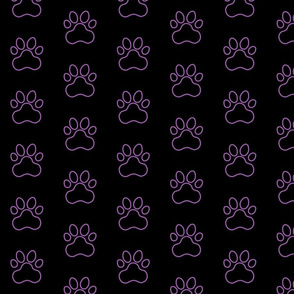 Pawprint Outline Polka dots - 1 inch (2.54cm) - Mid Purple (#a25bb1) on Black (#000000)