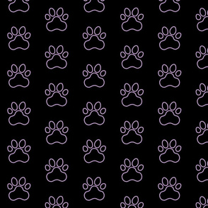 Pawprint Outline Polka dots - 1 inch (2.54cm) - Pale Purple (#cb9fd9) on Black (#000000)