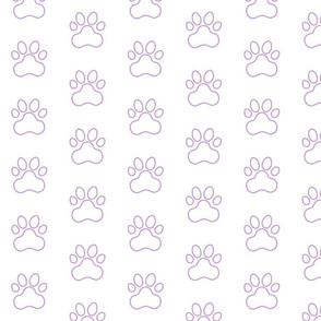 Pawprint Outline Polka dots - 1 inch (2.54cm) - Pale Purple (#cb9fd9) on White (#FFFFFF)