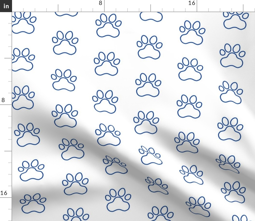 Pawprint Outline Polka dots - 1 inch (2.54cm) - Dark Blue (#003ba2) on White (#FFFFFF)
