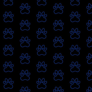 Pawprint Outline Polka dots - 1 inch (2.54cm) - Dark Blue (#003ba2) on Black (#000000)