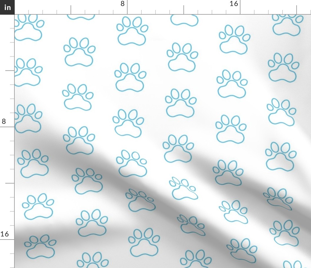 Pawprint Outline Polka dots - 1 inch (2.54cm) - Light Blue (#57bee4) on White (#FFFFFF)