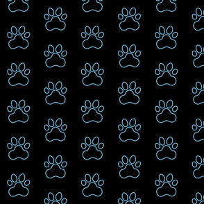 Pawprint Outline Polka dots - 1 inch (2.54cm) - Light Blue (#57bee4) on Black (#000000)