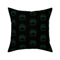 Pawprint Outline Polka dots - 1 inch (2.54cm) - Dark Green (#007934) on Black (#000000)