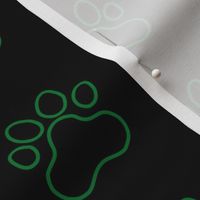 Pawprint Outline Polka dots - 1 inch (2.54cm) - Dark Green (#007934) on Black (#000000)