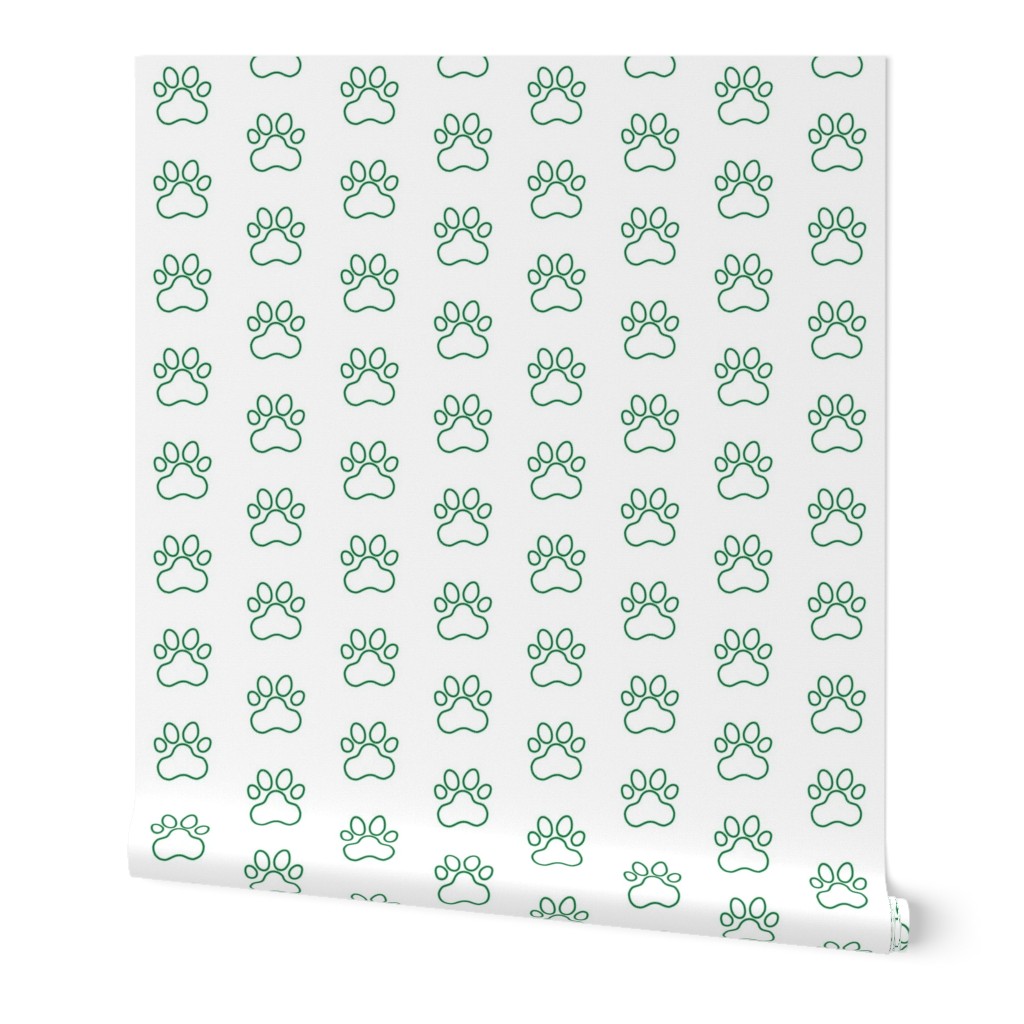 Pawprint Outline Polka dots - 1 inch (2.54cm) - Dark Green (#007934) on White (#FFFFFF)