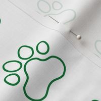 Pawprint Outline Polka dots - 1 inch (2.54cm) - Dark Green (#007934) on White (#FFFFFF)