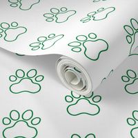 Pawprint Outline Polka dots - 1 inch (2.54cm) - Dark Green (#007934) on White (#FFFFFF)