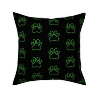 Pawprint Outline Polka dots - 1 inch (2.54cm) - Mid Green (#3ad42d) on Black (#000000)