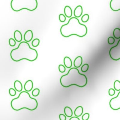Pawprint Outline Polka dots - 1 inch (2.54cm) - Mid Green (#3ad42d) on White (#FFFFFF)