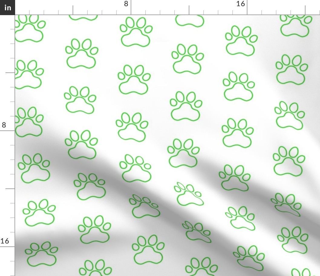 Pawprint Outline Polka dots - 1 inch (2.54cm) - Mid Green (#3ad42d) on White (#FFFFFF)