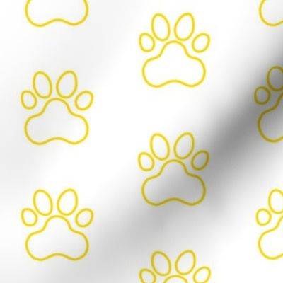 Pawprint Outline Polka dots - 1 inch (2.54cm) - Yellow (#FFD900) on White (#FFFFFF)