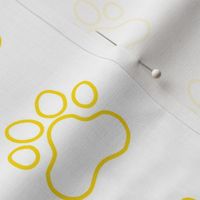 Pawprint Outline Polka dots - 1 inch (2.54cm) - Yellow (#FFD900) on White (#FFFFFF)