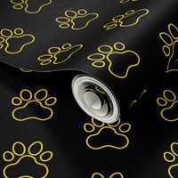 Pawprint Outline Polka dots - 1 inch (2.54cm) - Yellow (#FFD900) on Black (#000000)