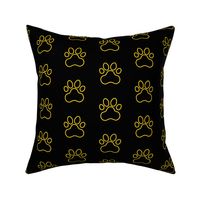 Pawprint Outline Polka dots - 1 inch (2.54cm) - Yellow (#FFD900) on Black (#000000)