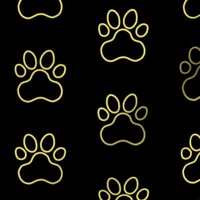 Pawprint Outline Polka dots - 1 inch (2.54cm) - Pale Yellow (#F9EA62) on Black (#000000)