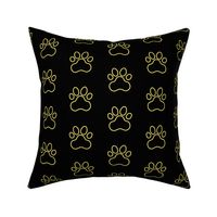 Pawprint Outline Polka dots - 1 inch (2.54cm) - Pale Yellow (#F9EA62) on Black (#000000)