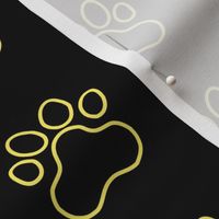 Pawprint Outline Polka dots - 1 inch (2.54cm) - Pale Yellow (#F9EA62) on Black (#000000)