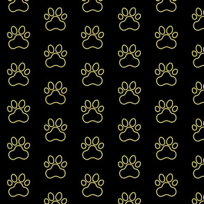 Pawprint Outline Polka dots - 1 inch (2.54cm) - Pale Yellow (#F9EA62) on Black (#000000)