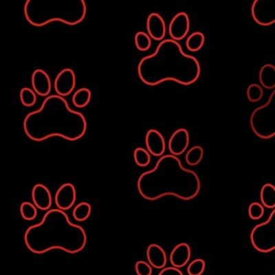 Pawprint Outline Polka dots - 1 inch (2.54cm) - Red (#E0201B) on Black (#000000)