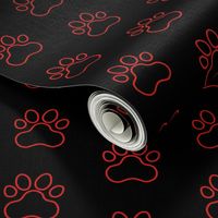 Pawprint Outline Polka dots - 1 inch (2.54cm) - Red (#E0201B) on Black (#000000)