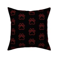 Pawprint Outline Polka dots - 1 inch (2.54cm) - Red (#E0201B) on Black (#000000)