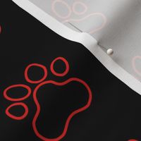 Pawprint Outline Polka dots - 1 inch (2.54cm) - Red (#E0201B) on Black (#000000)