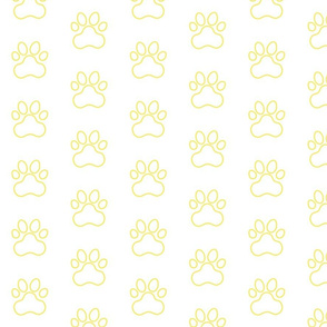 Pawprint Outline Polka dots - 1 inch (2.54cm) - Pale Yellow (#F9EA62) on White (#FFFFFF)