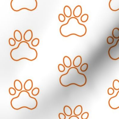 Pawprint Outline Polka dots - 1 inch (2.54cm) - Mid Orange (#FF5F00) on White (#FFFFFF)